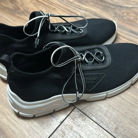 **Sold** Authentic Woman’s Prada black lace up knit sneakers. Size 38.5 EU. - Picture 3 of 9